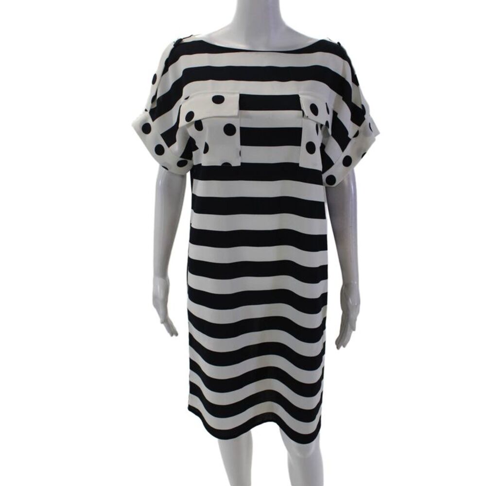 Carolina Herrera Womens Round Neck Short Sleeves Mini Shift Dress Striped Size M